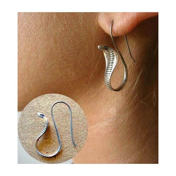 NEW Cobra Snake Earrings Silver Dangle Drop French Hooks Punk Rocker NWT - Picture 2 of 7